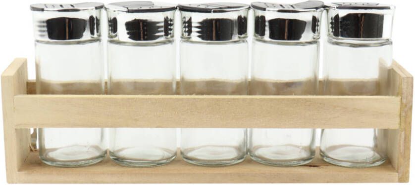 Kruidenrek Met 5 Potjes Op Houten Wandrek Wandmontage 26 X 11 X 5, 5 Cm