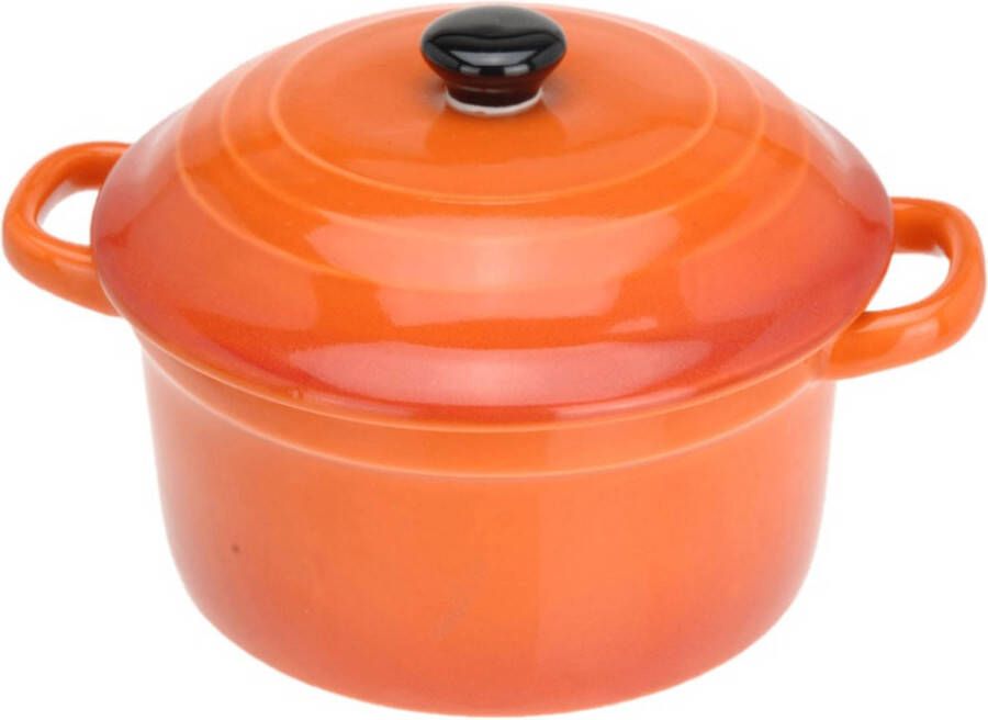 Excellent Houseware Mini Stoofpannetje/ovenschaaltje Met Deksel Oranje 9 Cm Van Porselein Ovenschalen
