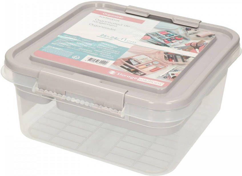 Excellent Houseware Multifunctionele Opberg/sorteer Naaigaren/verband/hobby Box/doos Grijs 26 X 24 X 11 Cm Gereedschap Opbergbox