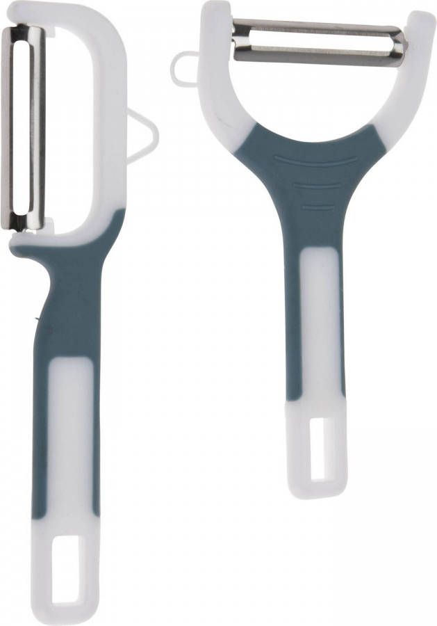 Excellent Houseware Set Van 2x Stuks Aardappel En Groente Schilmesjes/dunschillers Antraciet Grijs/wit Van Kunststof Dunschillers