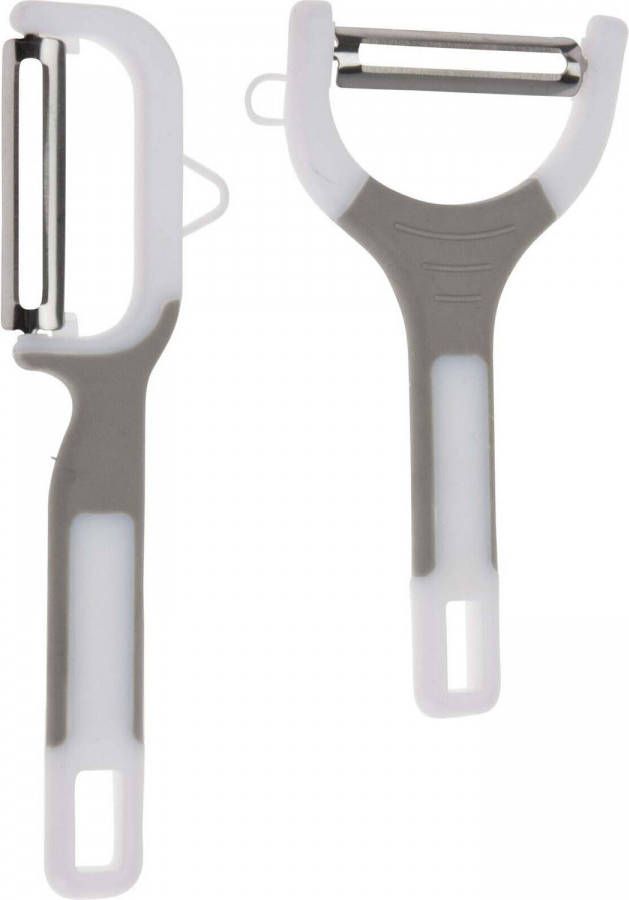 Excellent Houseware Set Van 2x Stuks Aardappel En Groente Schilmesjes/dunschillers Grijs/wit Van Kunststof Dunschillers