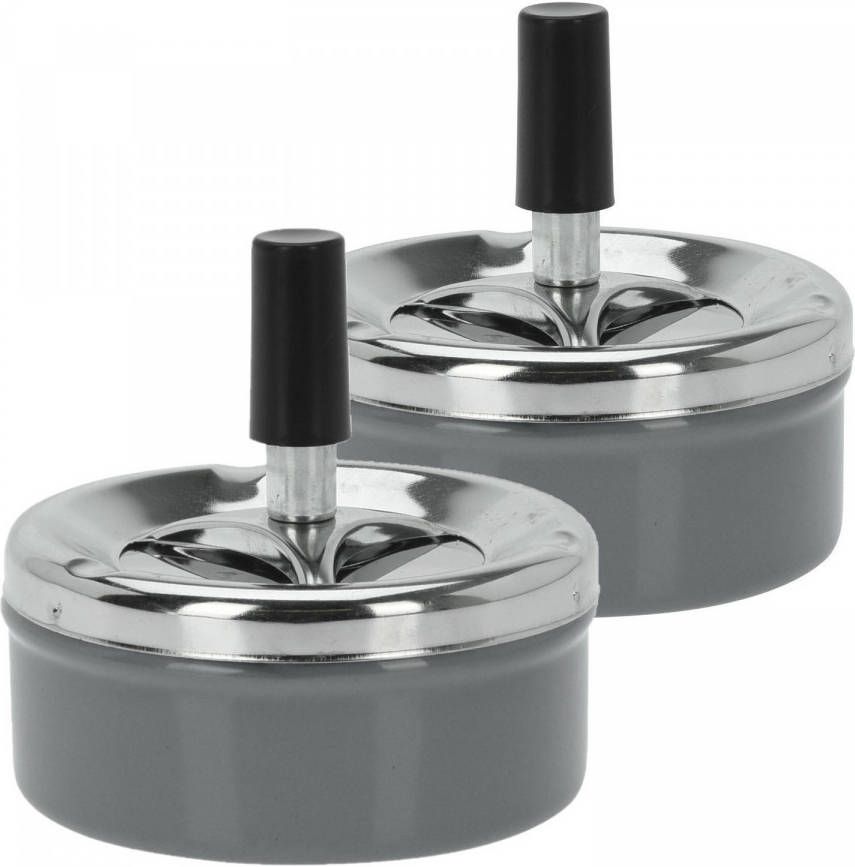Excellent Houseware Set Van 2x Stuks Druk En Draai Tafel Asbak Metaal Antraciet/chrome 9 X 5 Cm Asbakken