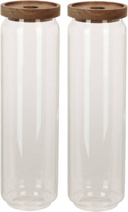 Excellent Houseware Set Van 2x Stuks Glazen Luxe Keuken Voorraadpot/voorraadbus 1500 Ml Voorraadpot