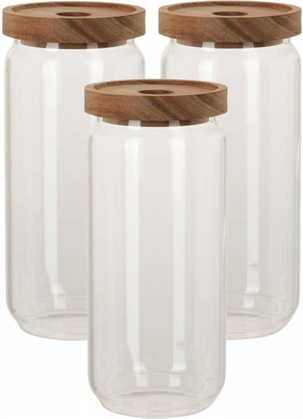 Excellent Houseware Set Van 3x Stuks Glazen Luxe Keuken Voorraadpot/voorraadbus 1000 Ml Voorraadpot
