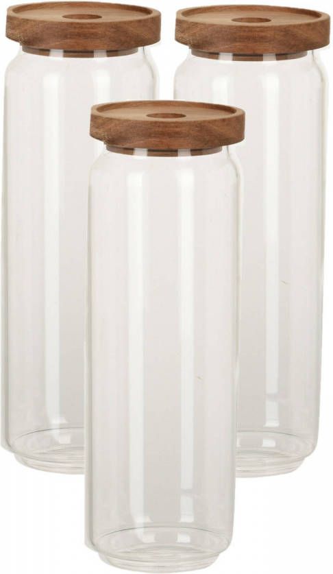 Excellent Houseware Set Van 3x Stuks Glazen Luxe Keuken Voorraadpot/voorraadbus 1300 Ml Voorraadpot