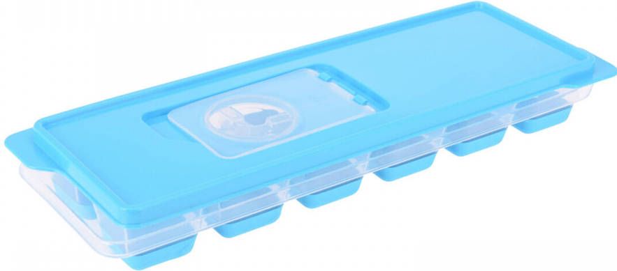 Excellent Houseware Tray Met Ijsklontjes/ijsblokjes Vormpjes 12 Vakjes Kunststof Blauw Met Afsluitdeksel Ijsblokjesvormen