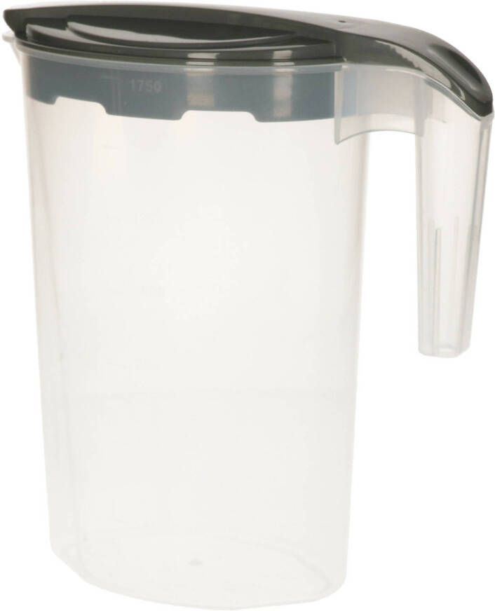 Excellent Houseware Waterkan/sapkan Met Deksel Transparant/antraciet Grijs 1, 75 Liter Kunststof Schenkkannen
