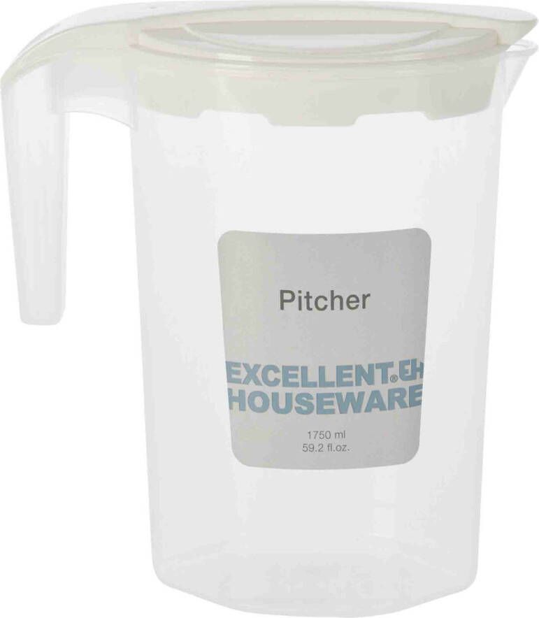 Excellent Houseware Waterkan/sapkan Met Deksel Transparant/wit 1, 75 Liter Kunststof Schenkkannen