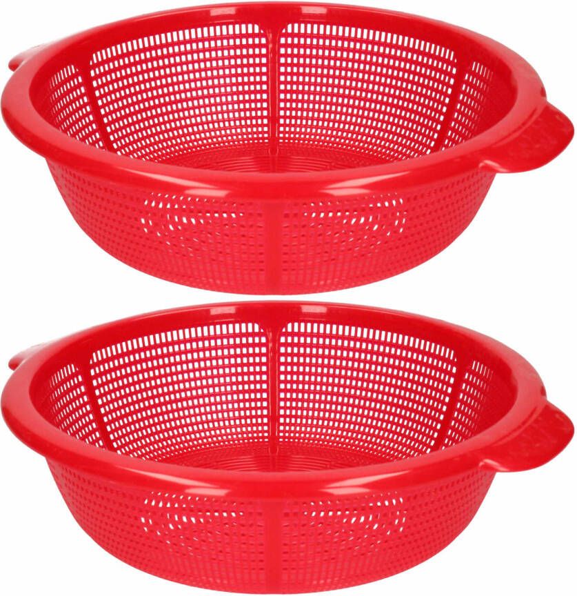 Forte Plastics Set Van 2x Stuks 1x Groot Kunststof Keuken Vergiet In Het Rood 35 X 31 X 10 Cm Plastic Vergieten Keuken Accessoires
