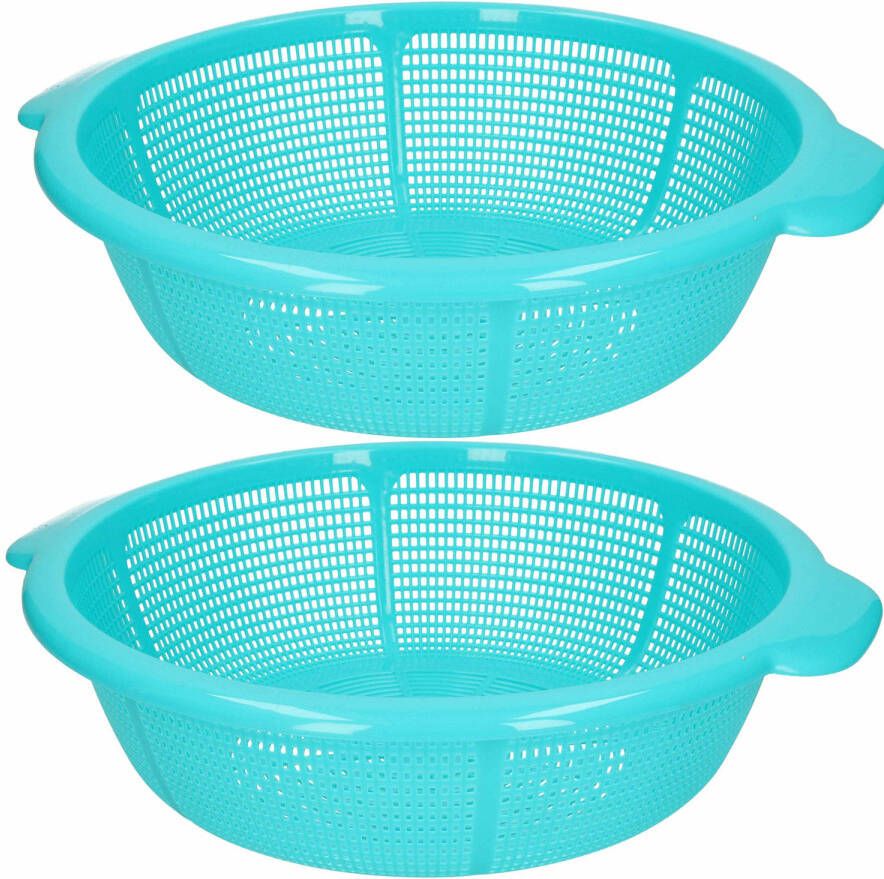 Forte Plastics Set Van 2x Stuks 1x Groot Kunststof Vergiet Turquoise 35 X 31 X 10 Cm Vergieten