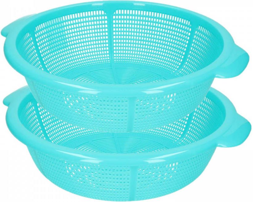 Forte Plastics Set Van 2x Stuks Kunststof Keuken Vergiet Van 31 X 9.5 Cm Blauw Vergieten