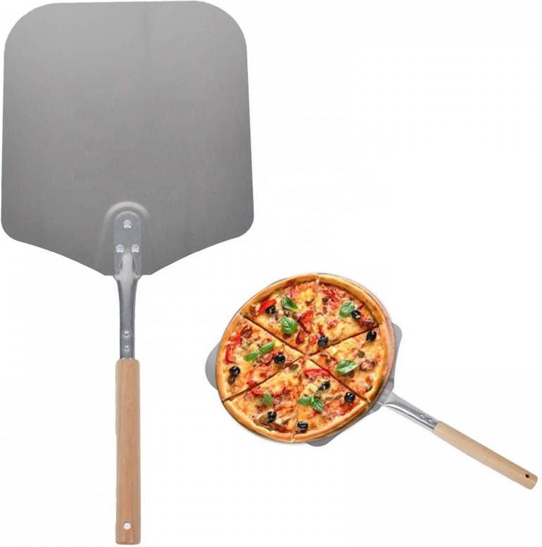 GS Quality Products Nonna Pizzaschep Rvs 79x30, 5 Cm Pizzaspatel Vierkant Extra Lange Houten Steel Voor Oven En Barbecue