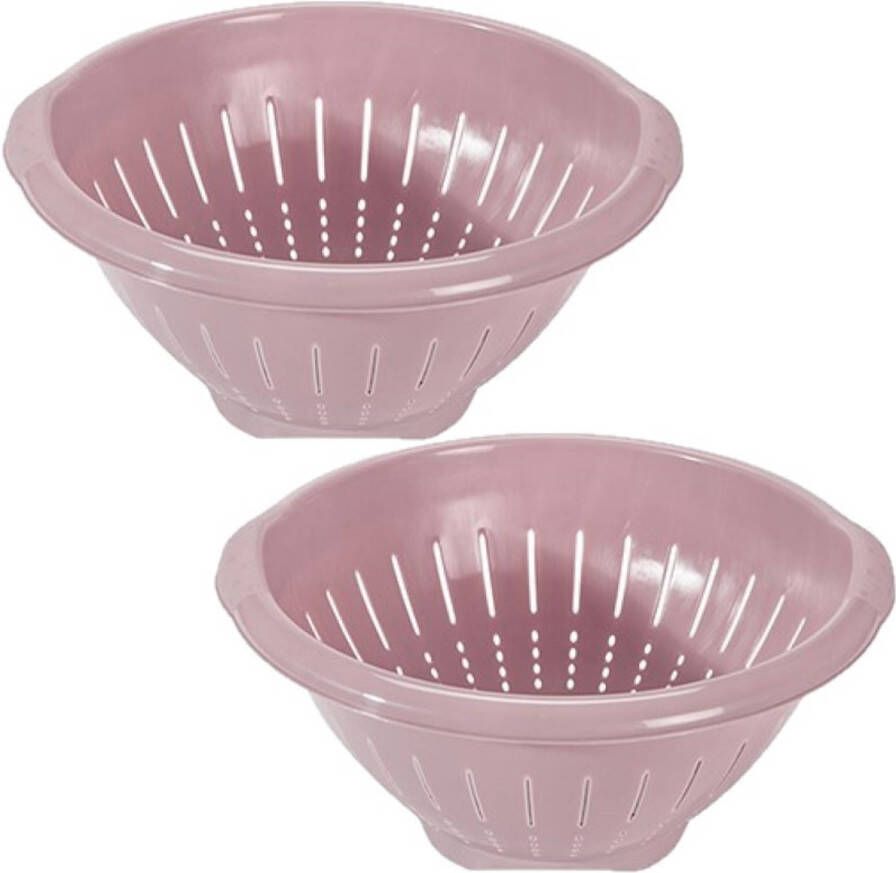 Hega Hogar 2x Stuks Kunststof Keuken Vergieten/zeven In Het Oud Roze 30 X 14 Cm Met Rand Vergieten