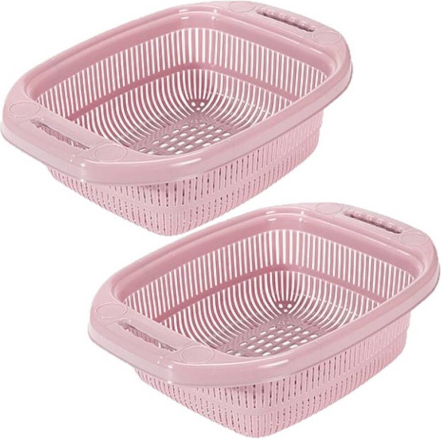 Hega Hogar 2x Stuks Kunststof Keuken Vergieten/zeven In Het Roze 39 X 27 X 12 Cm Met Rand Vergieten