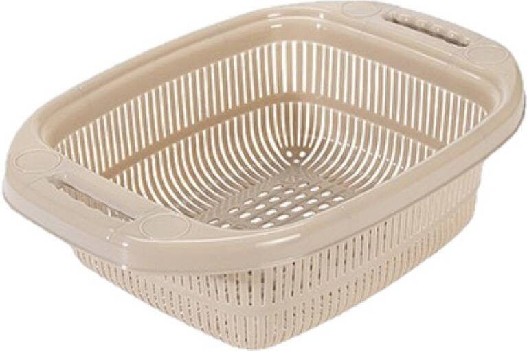 Hega Hogar Kunststof Keuken Vergiet/zeef In Het Taupe 39 X 27 X 12 Cm Met Rand Vergieten