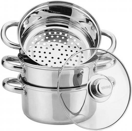 KINGHOFF 3328 Stoompan Ø24 Cm 4 Delig Rvs Alle Warmtebronnen