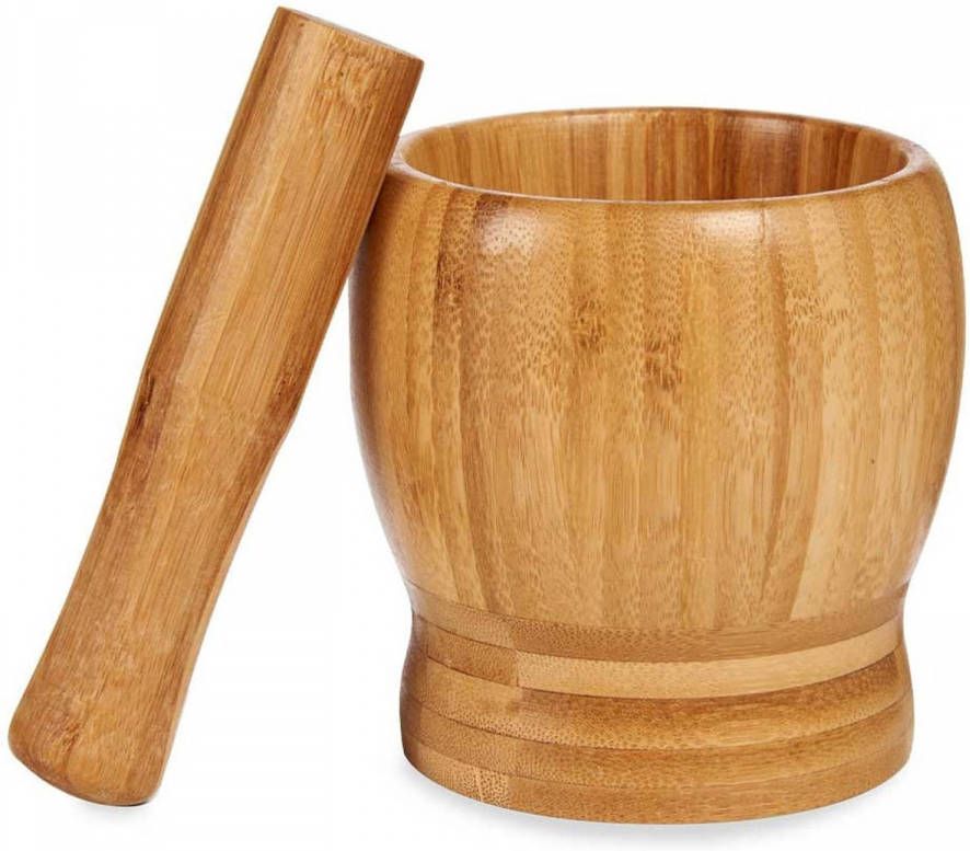Kinvara Bamboe Houten Vijzel Met Stamper D11 X H12 Cm Vijzel En Mortier