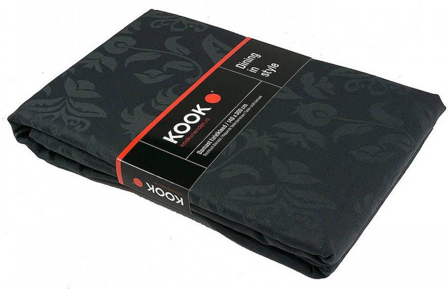 KOOK Tafelkleed Damast bloem Polyester Antraciet 140/240