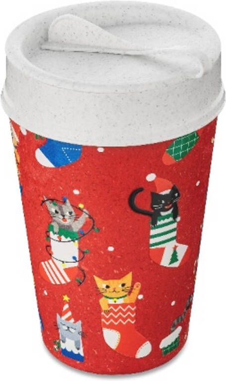 Koziol Dubbelwandige Koffiebeker Met Deksel, 0.4 L, Organic, Happy Cat Iso To Go