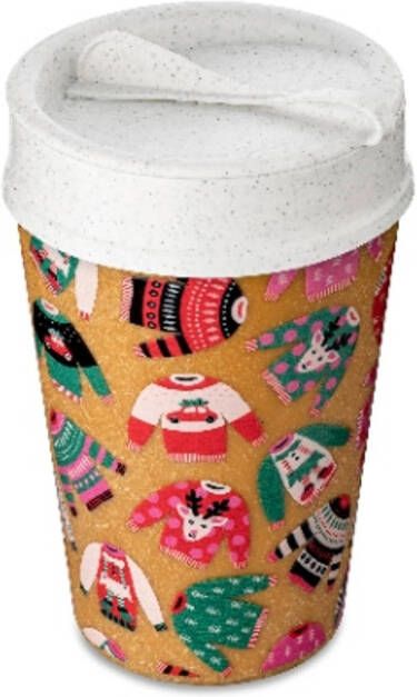 Koziol Dubbelwandige Koffiebeker Met Deksel, 0.4 L, Organic, X mas Sweater Iso To Go