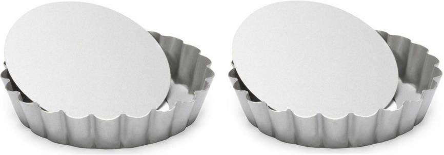 Patisse Set Van 2x Stuks Ronde Mini Taart/quiche Bakvormen Zilver 10 Cm Bakringen