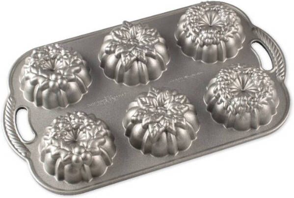 Nordic Ware Bakvorm Wreathlettes Pan Sparkling Silver Holiday