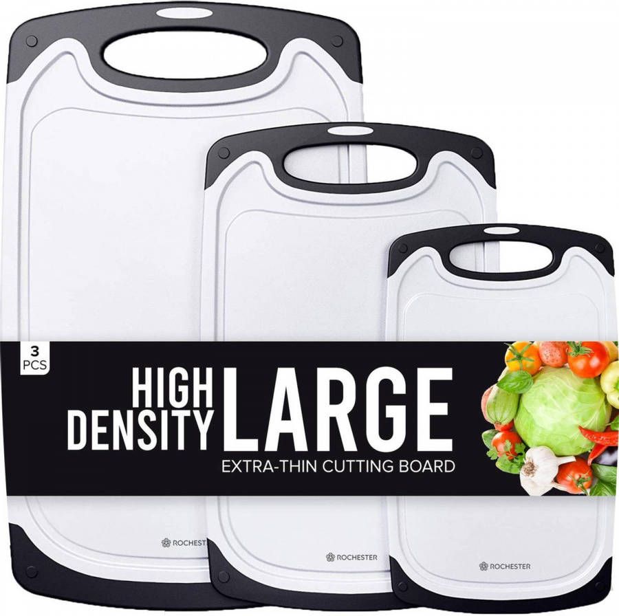 Rochester Kunststof Snijplanken Set 3 delig Anti slip Handvaten Luxe Design Vaatwas Bestendig Duurzaam