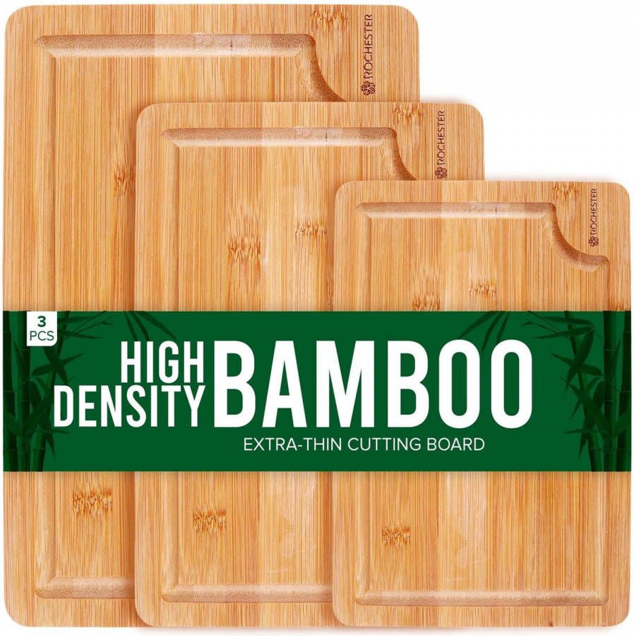 Rochester Snijplanken Hout Borrelplank Serveerplank 3 delig Organisch Bamboe Luxe Design Duurzaam