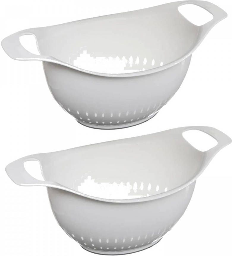 Secret de Gourmet Set Van 2x Stuks Kleine Vergiet/zeef Antislip Wit 14 X 18 Cm Van Kunststof Vergieten