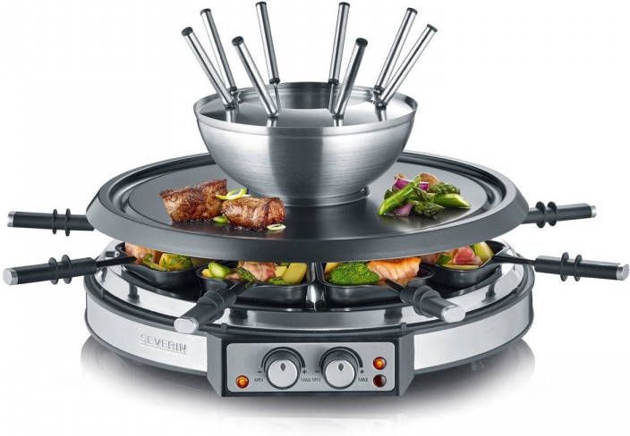 Severin Rg 9948 Raclette Set/Fondue 8 Personen 1900 Watt Roestvrij Staal Zwart