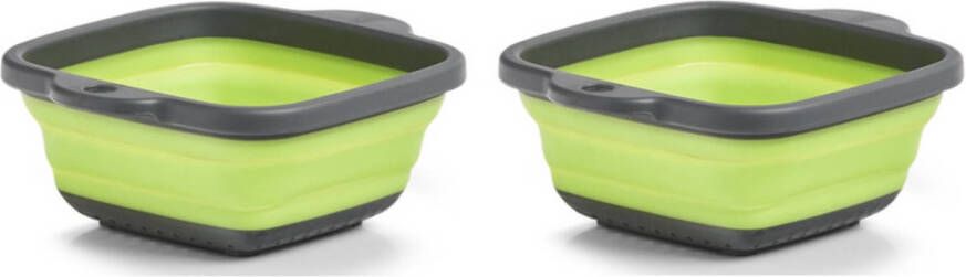 Shoppartners Set Van 2x Stuks Opvouwbare Vergieten/zeven Grijs/groen Kunststof 21, 9 X 18 X 7, 9 Cm Keukenvergieten