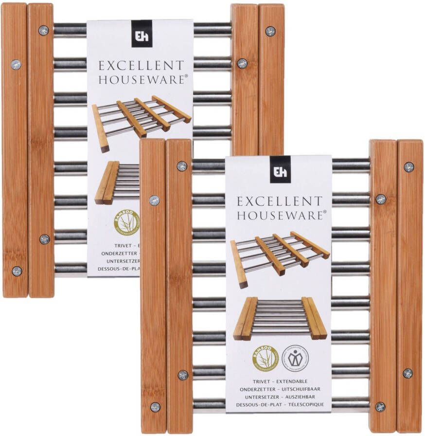 Excellent Houseware Set Van 2x Stuks Uitschuifbare/verstelbare Pannen Onderzetters Van Rvs 21 X 22 Cm Panonderzetters