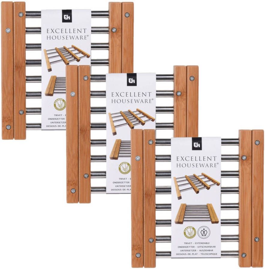 Excellent Houseware Set Van 3x Stuks Uitschuifbare/verstelbare Pannen Onderzetters Van Rvs 21 X 22 Cm Panonderzetters