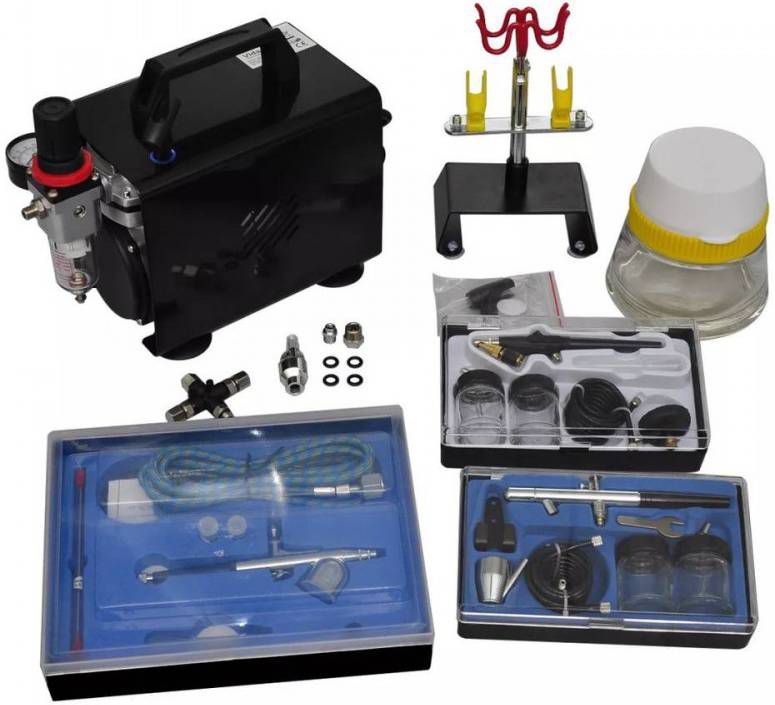 VidaXL Airbrush compressor set met 3 spuitpistolen online kopen
