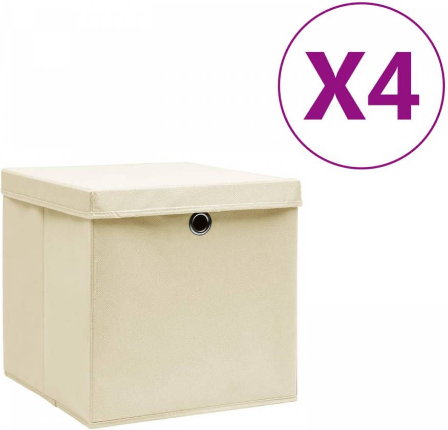 VIDAXL Opbergboxen met deksels 4 st 28x28x28 cm cr&#xE8, me online kopen