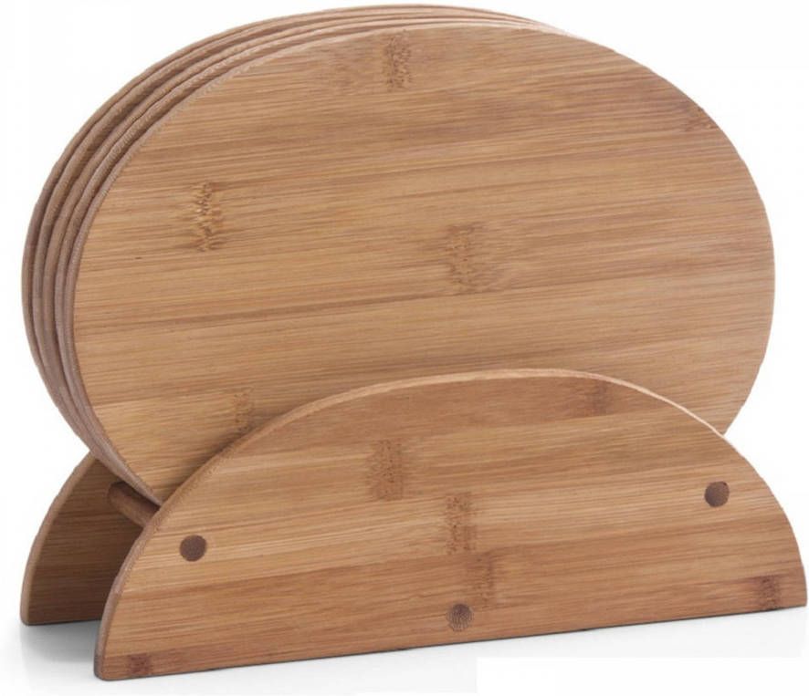 Zeller 6x Ovale Bamboe Houten Snijplanken Met Houder 24 Cm Snijplanken
