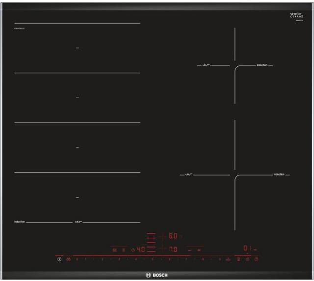 Bosch PXE675DC1E inbouw inductiekookplaat met FlexInductie zone en PerfectFry BraadSensor