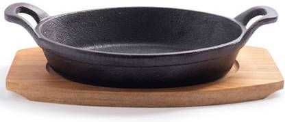Gusta Grillplaat gietijzer met bamboe hout plank ovaal ø22cm