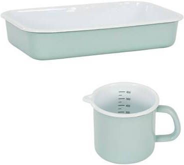 Kockums Set van 1 Ovenschaal met 1 Maatbeker, Emaille, Mintgroen