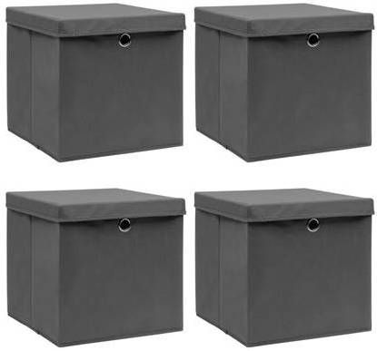 VidaXL Opbergboxen met deksel 4 st 32x32x32 cm stof grijs online kopen