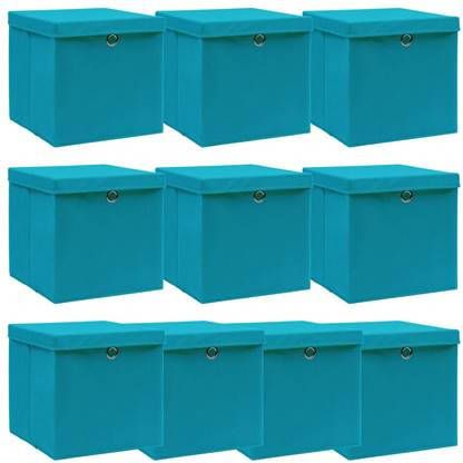 vidaXL Opbergboxen met deksels 10 st 32x32x32 cm stof babyblauw