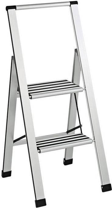 Wenko Huishoudtrapje Aluminium design, XXL treden, plat inklapbaar en op te bergen
