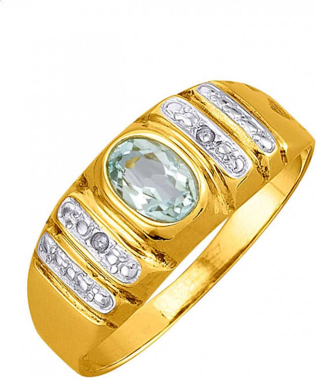 KLiNGEL Damesring met blauwe topaas en diamanten Goudkleur