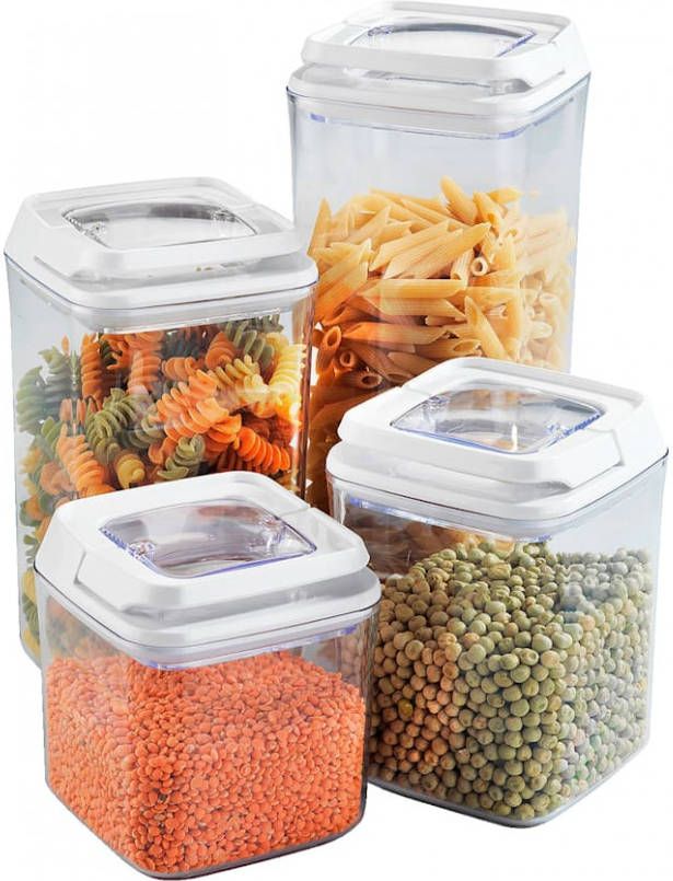 Wenko Set van 4 vershouddoosjes Wit/Transparant