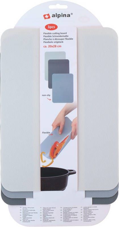 alpina 3x Snijplank Set Antislip Flexibel Vaatwasserbestendig 20x28cm Grijs/Wit