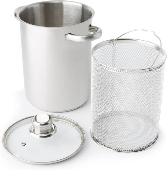 Inductie roestvrij staal spaghetti pan met zeef kookpan set 3-delig pasta pan zeef (aspergepan, 6 liter, incl. pastazeef en glazen deksel met stoomuitlaat