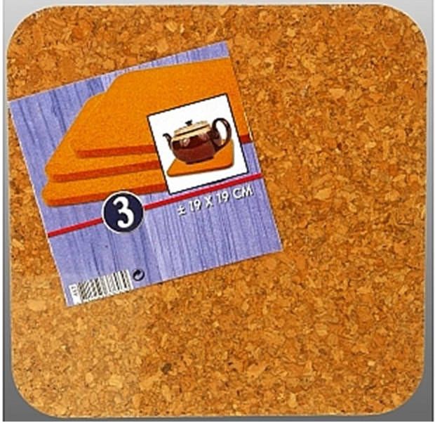 Excellent Houseware Kurk Onderzetter Vierkant 19x19cm Set Van 3