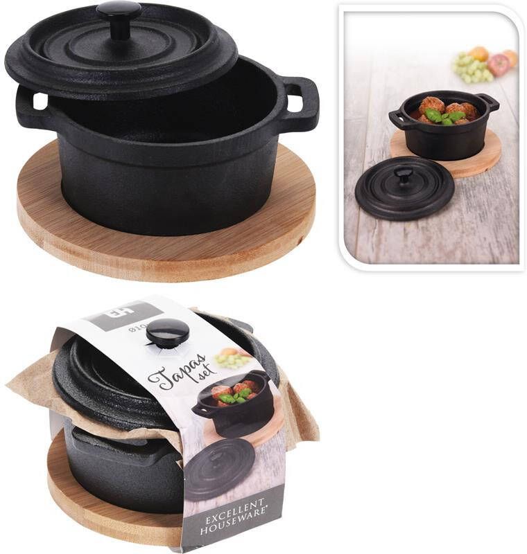 Excellent Houseware Tapasset Gietijzer Pannetje Dia10x7cm