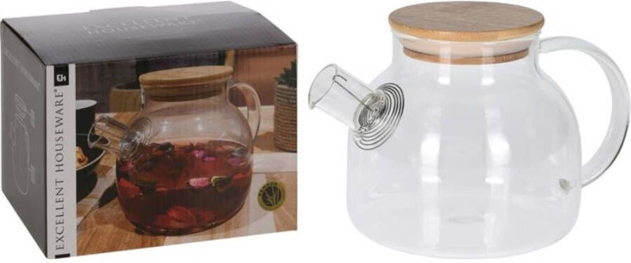 Massamarkt Excellent Houseware Theepot Borosilcaat Glas Met Bamboo Deksel En Teezeef 1