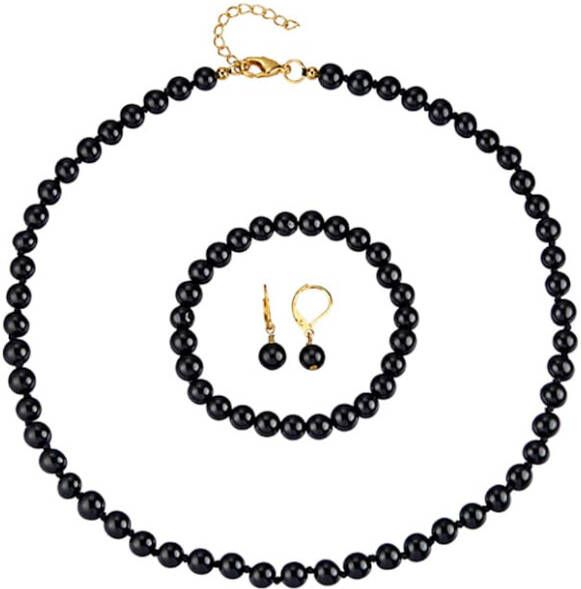 KLiNGEL 3 delige sieradenset van jade(beh.) Goudkleur